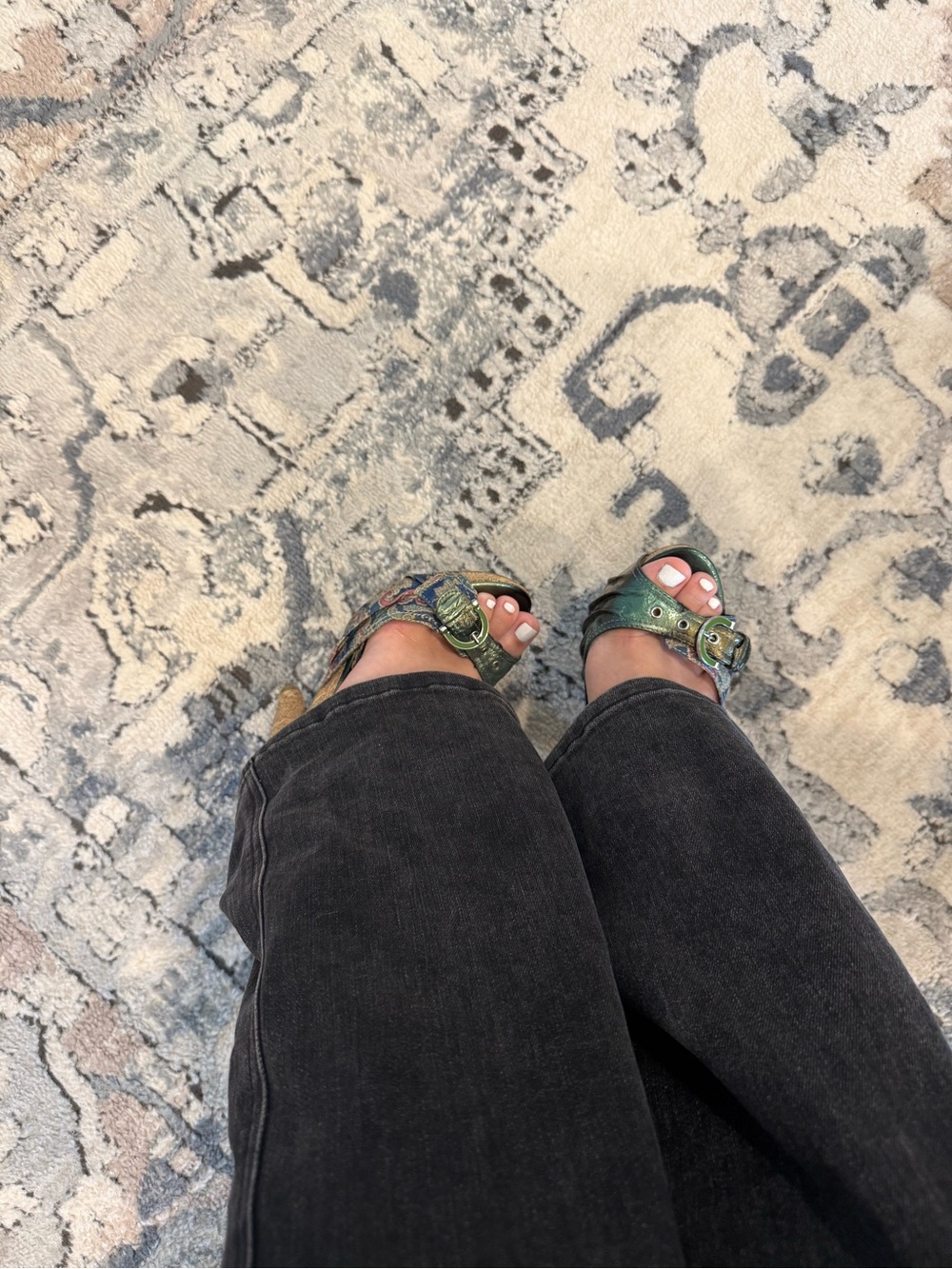 Not Rated Green Paisley Cork Platform Heels with Buckle - Picture 2 of 5